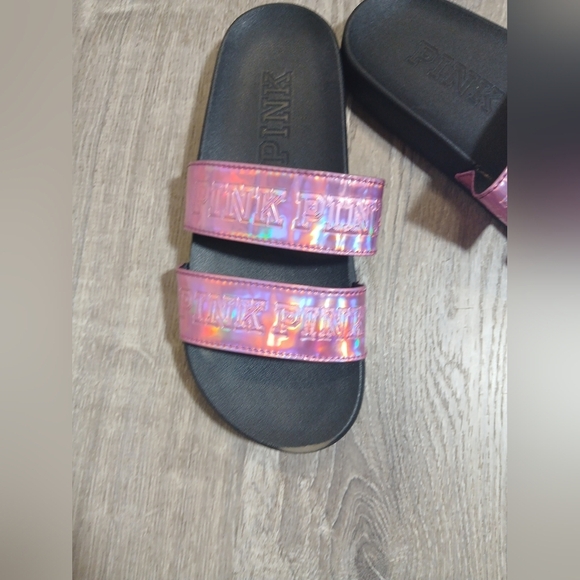 Pink Slide Sandals with Holographic Straps Size 8.5 - Picture 4 of 5